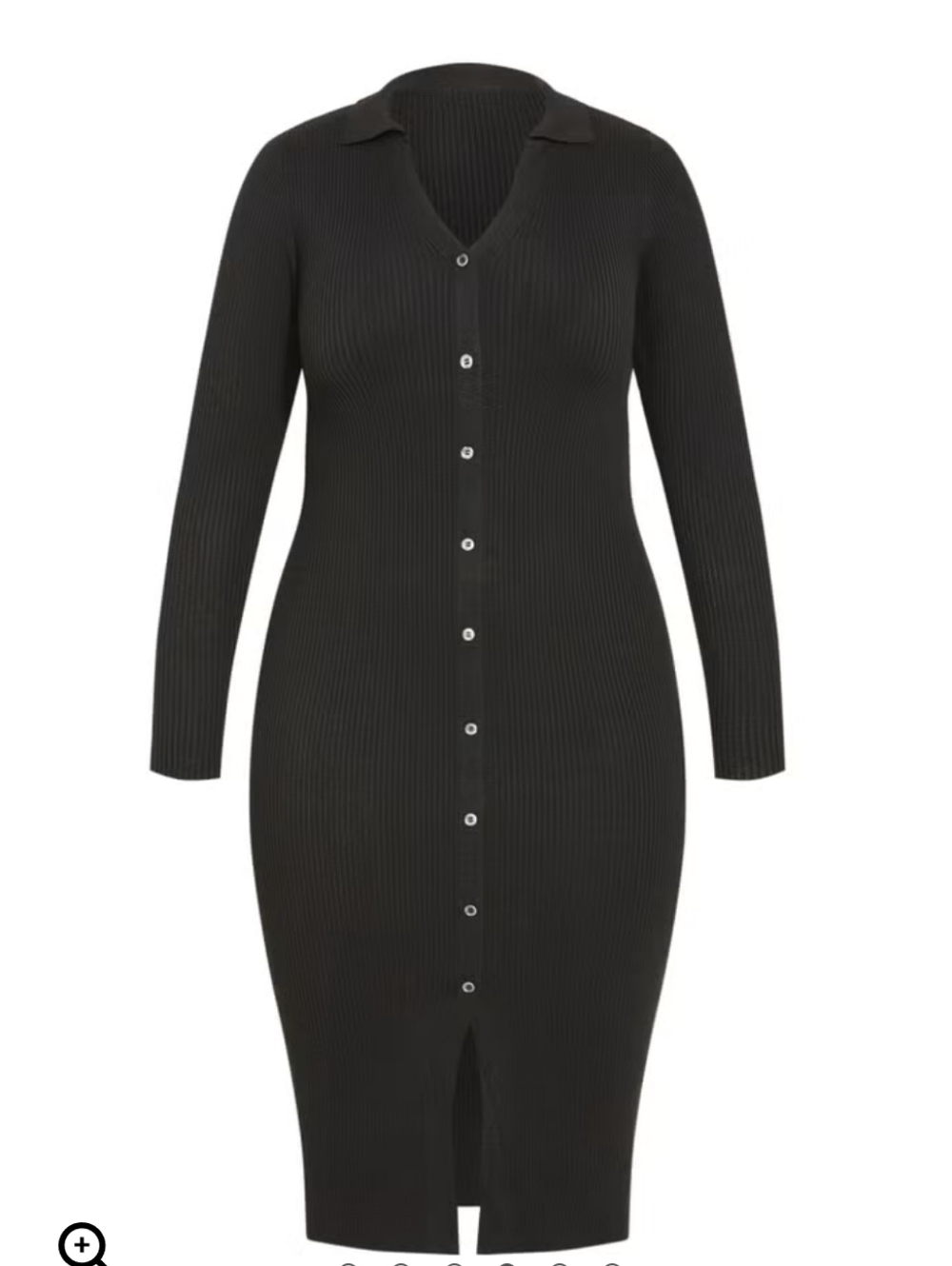 Loralette Scarlett Plus Size Black Ribbed Button-Front Midi Dress - 18/20